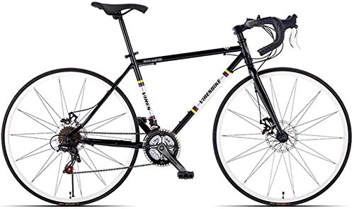 Road Bike : XinQing Bike 21 Speed Road Bicycle, High-carbon Steel Frame Men's Road Bike, 700C Wheels City Commuter Bicycle with Dual Disc Brake (Color : Black, Size : Bent Handle)