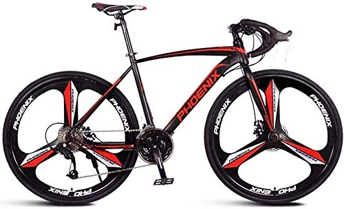 Road Bike : XinQing Bike Adult Road Bike, Men Racing Bicycle with Dual Disc Brake, High-carbon Steel Frame Road Bicycle, City Utility Bike (Color : Black, Size : 27 Speed 3 Spoke)