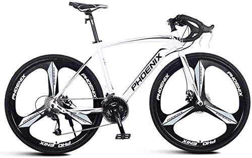 Road Bike : XinQing Bike Adult Road Bike, Men Racing Bicycle with Dual Disc Brake, High-carbon Steel Frame Road Bicycle, City Utility Bike (Color : White, Size : 27 Speed 3 Spoke)