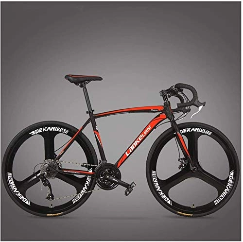 Road Bike : XinQing Bike Road Bike 21 / 27 Speed Disc Brake Integrated Wheel Road Bike Racing Men and Women Bicycles (Color : 3 Spoke Red, Size : 27 Speed)