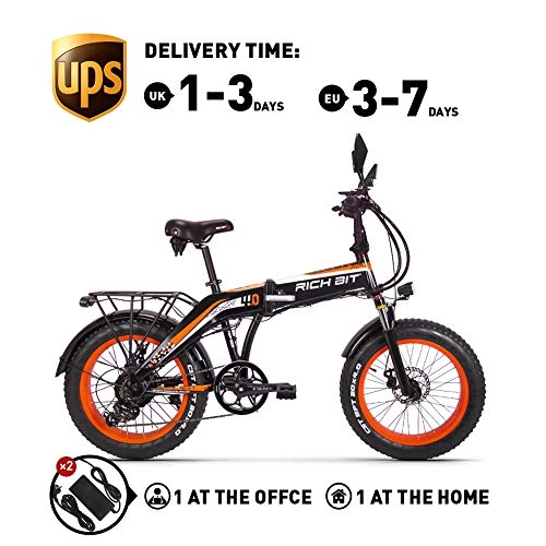 Road Bike : XJC RICH BIT RT016 500W motor electric bicycle built-in 48V*8Ah lithium battery 20-inch mechanical disc brake e-bike Shimano 7-speed own taillight (Orange)