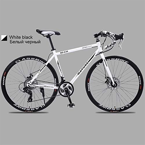 Road Bike : ZHTX 700C Aluminum Alloy Road Bike 21 27 30 And 33 Speed Road Bicycle Two-Disc Sand Road Bike Ultra-Light Bicycle (Color : White black, Size : 27Speed)