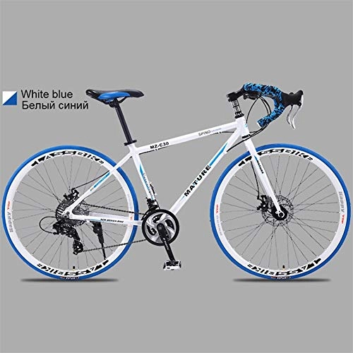 Road Bike : ZHTX 700C Aluminum Alloy Road Bike 21 27 30 And 33 Speed Road Bicycle Two-Disc Sand Road Bike Ultra-Light Bicycle (Color : White blue, Size : 27Speed)