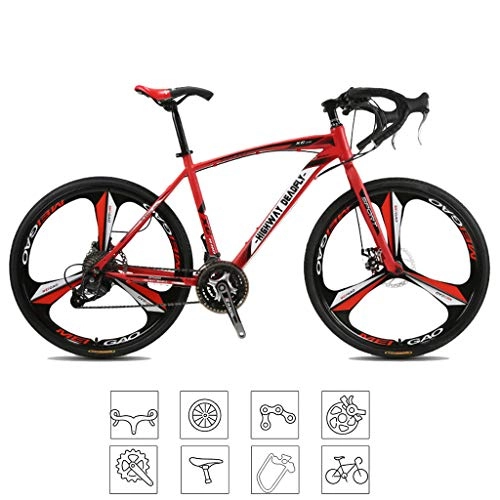 Road Bike : ZXLLO 26-Inch Lightweight 3 Spoke Road Bicycle 27-Speed Bikes Double Disc Brake Road Bicycle Racing, Red