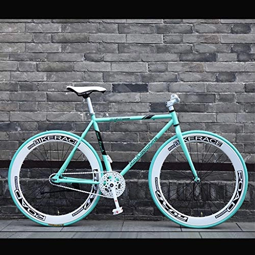 Road Bike : ZXLLO 26-inch Lightweight Road Bicycle Single-speed Bikes Fixie Gear Road Bicycle Racing, Green / White