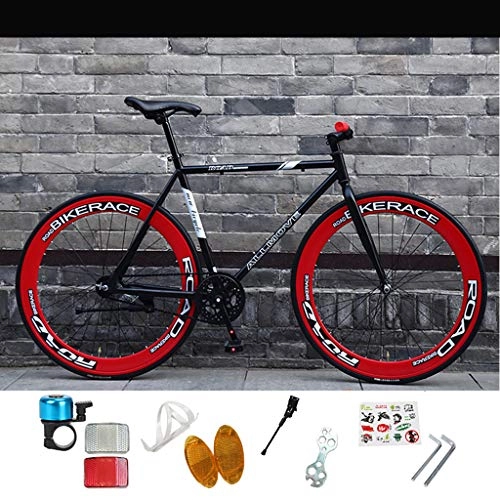 Road Bike : ZXLLO Lightweight Fixie Gear Steel Drop Bar Road Bike Road Racing Bike 26in Wheel Single Speed, Black / Red