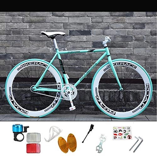 Road Bike : ZXLLO Lightweight Fixie Gear Steel Drop Bar Road Bike Road Racing Bike 26in Wheel Single Speed, Green / White