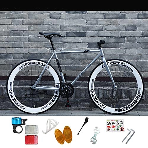 Road Bike : ZXLLO Lightweight Fixie Gear Steel Drop Bar Road Bike Road Racing Bike 26in Wheel Single Speed, Silver