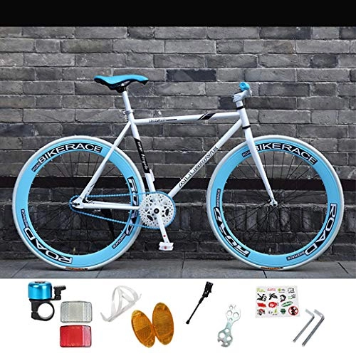 Road Bike : ZXLLO Lightweight Fixie Gear Steel Drop Bar Road Bike Road Racing Bike 26in Wheel Single Speed, White / Blue
