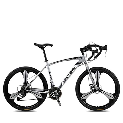 Road Bike : ZXLLO Road Racing Bike 27 Speed 700C Wheels 3 Spoke Road Bicycle Dual Disc Brake Bicycle, Silver