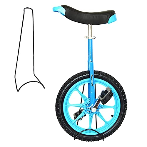 Unicycles : 16" Inch Wheel Unicycle with Parking Rack & Inflator, Beginners Balance Bike Cycling Exercise Balance Fitness, Adjustable Height (Color : Blue)