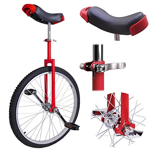 Unicycles : Homepeaz 24" Wheel Unicycle Bike Kids / Adults Trainer Skidproof Mountain Tire Aluminium Alloy Rim Frame and Quick Release Adjustable Seat Clamp for Balance Cycling Exercise as Children Gifts (Red)