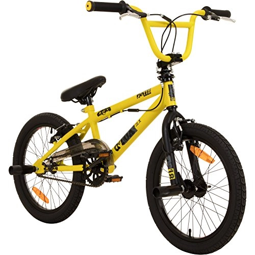 BMX : DETOX 18 Zoll BMX Juicy Rotor Pegs Freestyle Bike, Farbe:Gelb / Schwarz