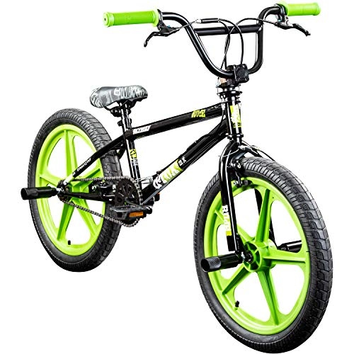 BMX : deTOX BMX 20 Zoll Rude Skyway Freestyle Bike Street Park Fahrrad viele Farben (schwarz / grün)