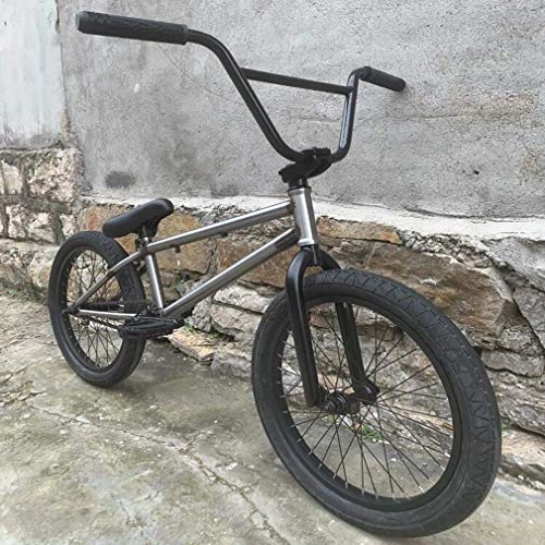 BMX : LJLYL BMX-Bikes Freestyle für Anfänger bis Fortgeschrittene, hochfester Full-Crmo-Rahmen und Vorderradgabel, Übersetzungsverhältnis 25X9T, 20-Zoll-Räder, Silber