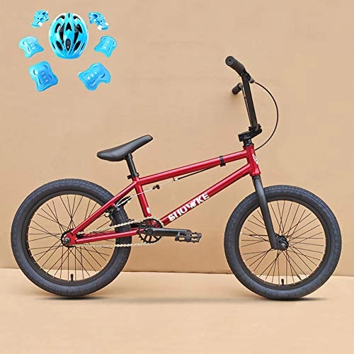 BMX : ZZD BMX Kid's Bike, 18-Zoll-U-förmiges Fahrrad aus Kohlenstoffstahl mit 25-Tonnen-Kettenblatt und 9-Tonnen-Freilauf für Kinder zwischen 120 und 140 Jahren, Rot