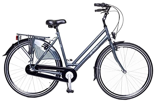 City : Amigo Bright - Cityräder für Damen - Damenfahrrad 28 Zoll - Geeignet ab 180-185 cm - Shimano 3 Gang-Schaltung - Citybike mit Handbremse, Beleuchtung und fahrradständer - Grau
