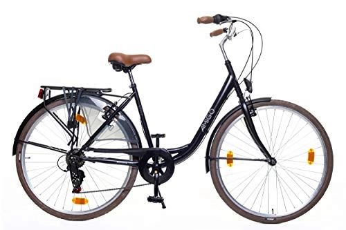City : Amigo Style - Cityräder für Damen - Damenfahrrad 28 Zoll - Shimano 6 Gang-Schaltung - Citybike mit Handbremse, Beleuchtung und fahrradständer - Schwarz