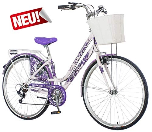 City : breluxx® 28 Zoll Damenfahrrad Venera Fashion Lavendel Citybike mit Korb + Licht, Retro Bike, 6 Gang Shimano, Modell 2020
