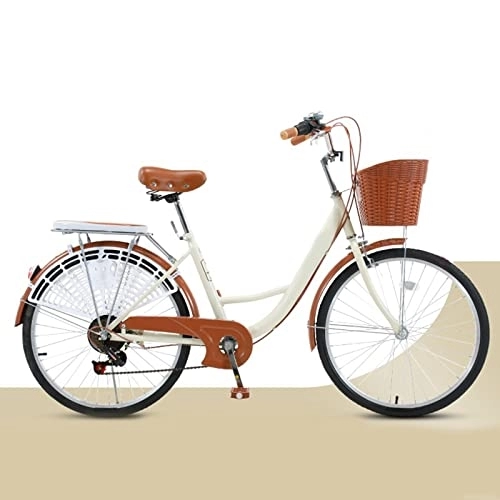 City : EFYTO Fahrrad Damen, Komfort Fahrrad Citybike Mit Korb Vintage Damenfahrrad Hollandrad, 7-Gang, 26 Zoll, A, 24in