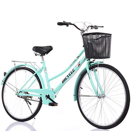 City : GOLDGOD Gemütlich Mädchen-Citybike Kohlenstoffstahlrahmen Cruiser Bikes Mit Korb Und Doppelbremse Aluminiumräder Damenfahrrad Zum Pendeln Und Reiten Im Freien, Grün, 26 inch