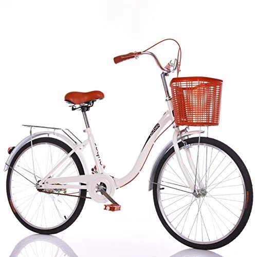 City : GOLDGOD Leicht Cruiser Bikes 24 Zoll Mädchen-Citybike Mit Fahrradkorb Und Hinteres Regal Vintage Design Damenfahrrad Mit Stahlrahmen Und Doppelbremsen, Weiß