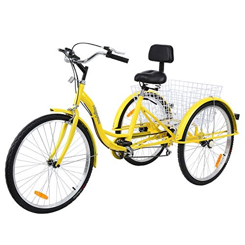 City : MuGuang Dreirad Für Erwachsene 26 Zoll 7 Geschwindigkeit 3 Rad Fahrrad Dreirad mit Korb(Gelb)