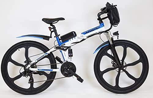 Elektrofahrräder : 26 Zoll E-Mountainbike aus Aluminium, Klapprad Damen Herren Elektrofahrrad mit 36V 10.4AH Lithium-Ionen Batterie, Shimano 21-Gang (Weiß)