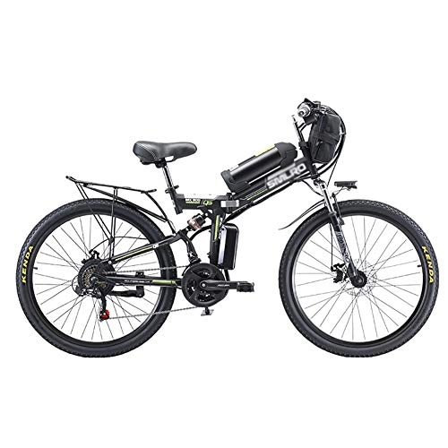 Elektrofahrräder : 26 Zoll Rad 21 Gang E-Bike, Tragbares Lithium-Batterie Mountainbike, Klappbare Elektrofahrrad Mit 350w Bürstenloser Motor Schwarz 350w 48v 20ah