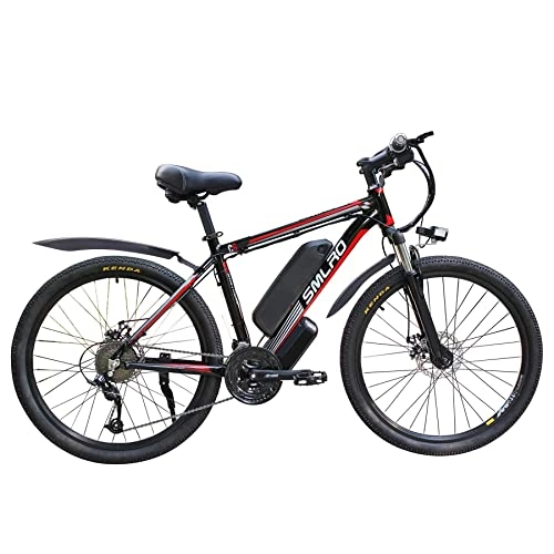 Elektrofahrräder : AKEZ 26" elektrisches Fahrrad für Erwachsene, Elektro-Mountainbike für Männer, Elektro-Hybrid Fahrrad All Terrain, 48V / 10Ah Removable Lithium Battery Road Ebike, für Radfahren (Black red)