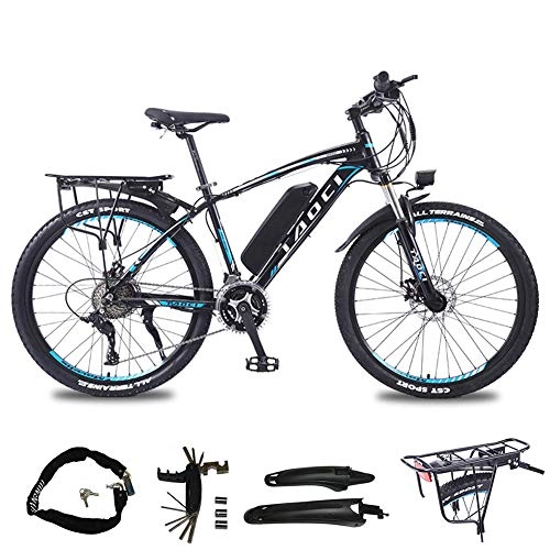Elektrofahrräder : AZUOYI Elektrofahrrad Mountainbike 26 Zoll E-Bike Elektrisches Fahrrad 27 Gang Kettenschaltung 350W 36V 13AH Abnehmbare Akku 25-30Km / H, Blau, 13AH45km