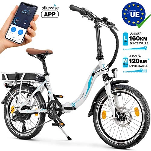 Elektrofahrräder : Bluewheel 20 Zoll klappbares E-Bike 16Ah -Deutsche Qualitätsmarke- EU-konformes Pedelec inkl. App, 250W Motor, Lithium-Ionen-Akku, Elektro-Fahrrad BXB55, SHIMANO 7 Gang-Schaltung Alu-Rahmen E-Citybike