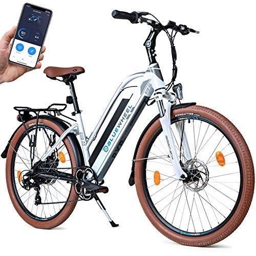 Elektrofahrräder : BLUEWHEEL 26" innovatives Damen E-Bike IDeutsche Qualitätsmarke I EU konform Top City Ebike + Nabenmotor I Shimano 7 Gänge + 25 km / h Fullspeed, bis 150 km Reichweite & App |BXB85 Electric Bike
