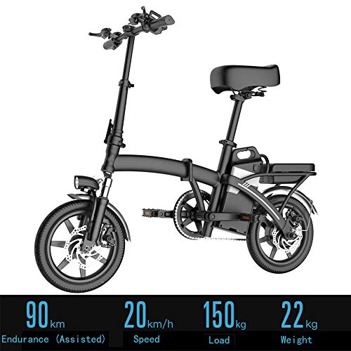 Elektrofahrräder : BQT Tragbares faltendes elektrisches Fahrrad, Neue E-Bike-Scheibenbremse, mit USB-Ladung, 48V 250W stummer Motor, Kurze Ladung Lithium-Ionen-Batterie (Schwarz)