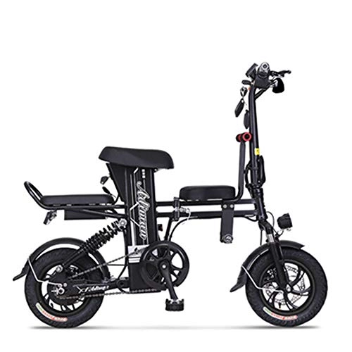 Elektrofahrräder : CJCJ-LOVE 12 Zoll Folding Elektro-Bike, 48V Endurance 50Km Männer / Frauen Tragbaren Mini-Lithium-Batterie-E-Bike, Adult-Baby-Sitz, Schwarz
