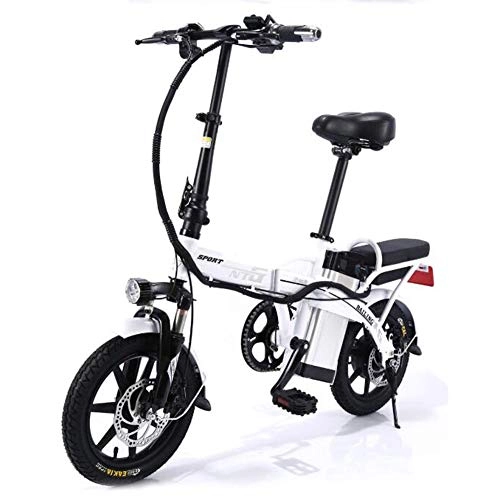 Elektrofahrräder : CJCJ-LOVE Elektrisches Fahrrad Klapprad, 14 Inches Erwachsener / Kind-Elektrisches Fahrrad, 48V / 350W / 12Ah Hohe Konfiguration E-Bike, Weiß