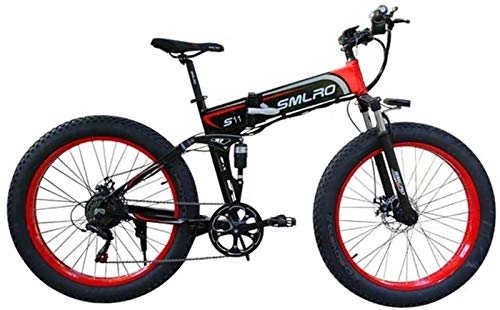 Elektrofahrräder : CLOTHES Elektrisches Mountainbike, Elektro-Fahrrad Folding Mountain Power-Assisted Snowmobile geeignet for Outdoor Sport 48V350W Lithium-Batterie, Fahrrad (Color : Red, Size : 48V10AH)