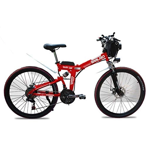 Elektrofahrräder : CNRRT Elektrisches Mountainbike 48V Kinderfahrrad 26-Zoll-faltbares elektrisches Fahrrad mit 4, 0-Zoll-Fett-Fetal-Wende, hoher Vollschock, weiß (Color : Red)