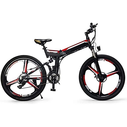 Elektrofahrräder : D&XQX Folding E-Bike, 26 Zoll-Elektro-Mountainbike, mit Super-Magnesium-Legierung 3 Speichen integrierten Rad, Premium Full-Suspension und Shimano 24 Speed ​​Gear