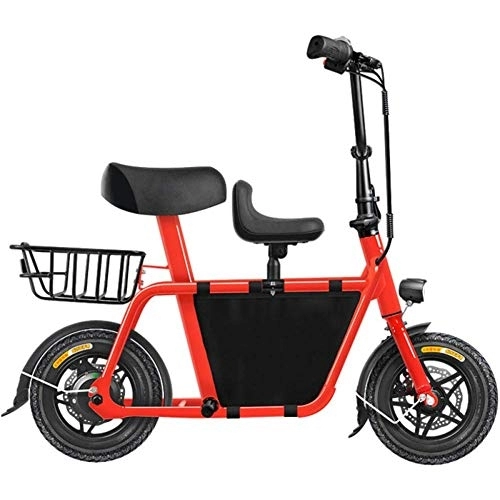 Elektrofahrräder : D&XQX Mini Eltern Kind Elektroauto Für Erwachsene, Variable Speed ​​Kleines Bewegliches Faltbare Fahrrad, Licht-Auto-Shock Dual-Lithium-Batterie Im Freien Bike Adventure, Rot