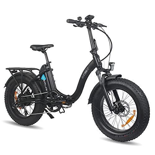 Elektrofahrräder : DERUIZ Amber Ebike Erwachsene 20 Zoll Schneefahrrad Elektrofahrrad Fette Reifen Fahrrad, 7 Gänge Hinterradmotor, Abnehmbare Lithium-Ionen-Akku 48V 624Wh(Schwarz)