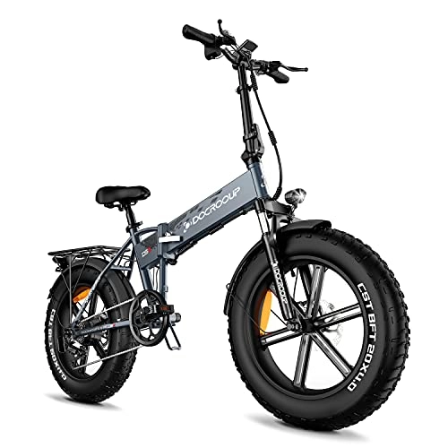 Elektrofahrräder : Docrooup DS2 Elektro Klapprad eBike für Erwachsene - e Bike Removable Battery 20Zoll 48V / 12AH Lithium Akku Fat Tires 4.0 Faltbares eBike für Damen und Herren-Grau[EU-Warenlager