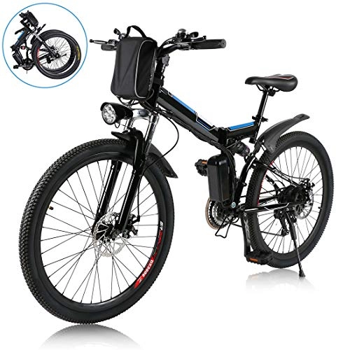 Elektrofahrräder : E-Bike 26 Zoll Elektrofahrrad Klappbar, 250W Motor und 21 Gang-Schaltung Elektrofahrrad, faltbares Elektrofahrrad bewegliche 36V / 8Ah Lithiumbatterie (Weiß)