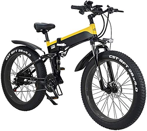 Elektrofahrräder : E-Bike Mountainbike Electric Snow Bike, erwachsene faltende elektrische Fahrräder, hybride Liegereisen / Straßenfahrräder, mit Aluminiumlegierungsrahmen, LCD-Bildschirm, drei Reitmodus, 7-Gang-26-Zoll