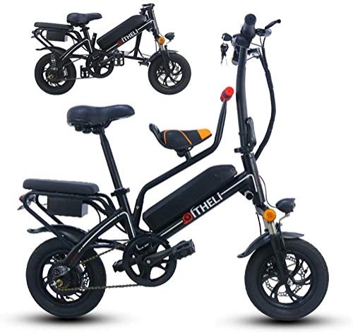 Elektrofahrräder : Ebike e-Bike, 12 '' E-Faltrad, E-Bike Einstellbare Leichte Full Suspension Rahmen Faltbare E-Bike mit LCD-Bildschirm, 350W Motor, 25 km / h for Erwachsene Radfahren (Color : Black)