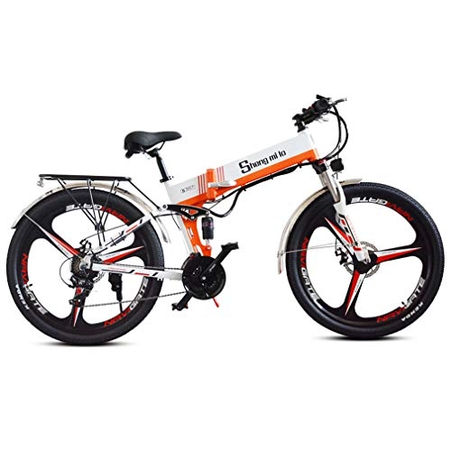 Elektrofahrräder : Electric Mountain Bike Faltbar, 26-Zoll-Adult-Elektrisches Fahrrad, Motor 350W, 48V 10.4Ah Wiederaufladbare Lithium-Batterie, Sitz Verstellbar, Tragbare Falten Fahrrad, Cruise-Modus, Weiß, 48V 50Km