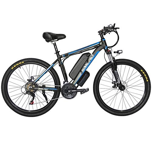 Elektrofahrräder : Elektrisches Mountainbike, 1000 W, 66 cm, Elektrofahrrad mit abnehmbarem 48 V 18 Ah Lithium-Akku, drei Arbeitsmodi, mit Rücksitz (schwarz blau)