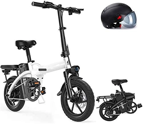 Elektrofahrräder : Elektrofahrrad, 14" Klapp / Carbon-Stahl Material City Electric Bike Assisted Elektro-Fahrrad Sport-Gebirgsfahrrad mit Abnehmbarer Lithium-Batterie 400W / 48V, Fahrrad (Color : White, Size : 160KM)