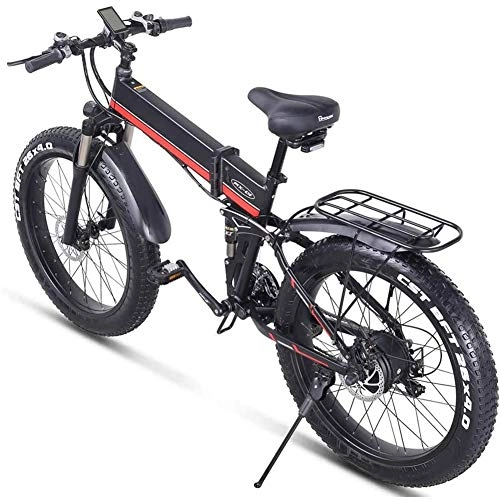 Elektrofahrräder : Elektrofahrrad 26 Zoll Folding 4.0 Fat Tire Bike Schnee 12.8Ah Li-Batterie 1000W 21 Geschwindigkeit Beach Cruiser Berg E-Bike mit Rear Seat Folding Elektro-Moped
