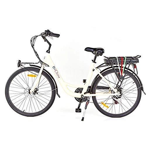 Elektrofahrräder : Elektrofahrrad, E-Bike 250 Watt, 26 Zoll, 36 V / 7.5Ah LithiumIonen Batterie, Shimano 6-Gang (Weiß)